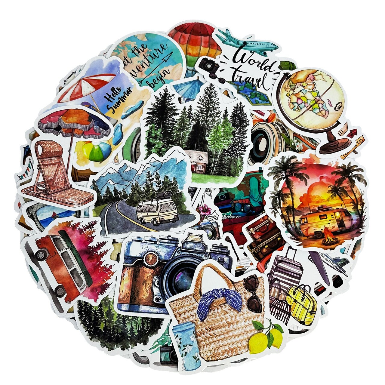 Wrapables Waterproof Vinyl Stickers for Water Bottles, Laptop, Phones, Skateboards, Decals for Teens, 100pcs World Travel